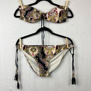 Ninety Six Degrees Bandeau Bikini Womens L/XL Gypsy Paisley Tassel Bohemian Boho